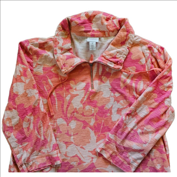Chico's Tops - Chicos pink floral 3/4 zip up knit slub size 2